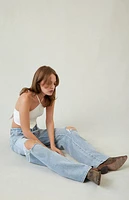Pacsun Casey Ripped Knee Low Rise Baggy Jeans Light Indigo