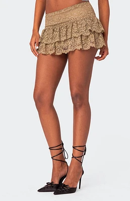 Edikted Ruffle Sheer Lace Low Rise Mini Skirt