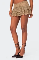 Edikted Ruffle Sheer Lace Low Rise Mini Skirt