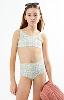 PacSun Kids Rose Plaid Tank & High Waisted Bikini Set