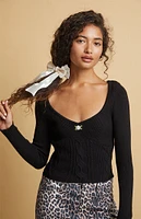 Beverly and Beck Krystal Cable Knit Sweater Top