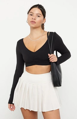 PAC 1980 Active Black Front Cinched Long Sleeve Crop Top
