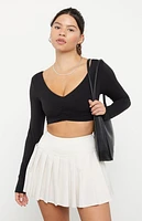 PAC 1980 Active Black Front Cinched Long Sleeve Crop Top
