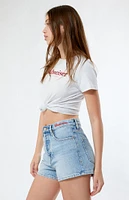 Budweiser By PacSun Medium Blue Hopps Vintage High Waisted Denim Shorts