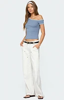 Edikted Lorna Contrast Off Shoulder Top