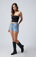 PacSun Light Indigo Star High Waisted Denim Festival Shorts