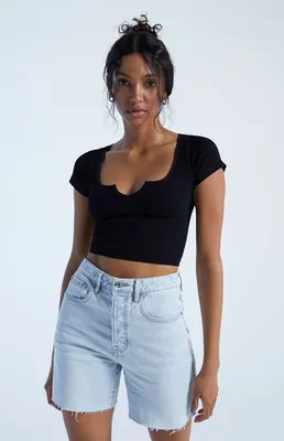 Seamless Notched Cropped T-Shirt