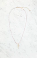 LA Hearts Pearl Cross Necklace