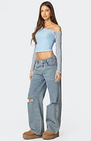 Edikted Fabia Asymmetric Textured Lace Top