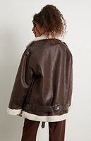 WEWOREWHAT Suede Faux Fur Trim Jacket