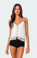 Lacey Split Front Ruffle Tank Top