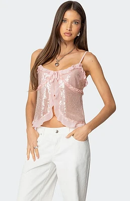 Edikted Sequin Ruffled Split Front Top