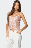 Edikted Sequin Ruffled Split Front Top