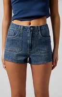 PacSun Dark Indigo Zip Fly High Waisted Denim Festival Shorts