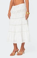 Edikted Tiered Cotton Lace Midi Skirt