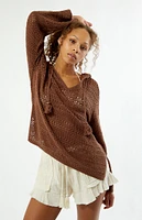 Roxy Hippie Love Open Knit Hooded Sweater