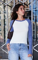 John Galt White & Light Blue Bella Long Sleeve Colorblock Top