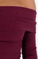 Princess Polly Eco Burgundy Morley Off-The-Shoulder Sweater