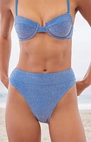 Cupshe Blue Shiny Banded Extra Cheeky Bikini Bottom