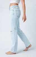 PacSun Eco Light Blue Ripped Knee Low Rise Straight Leg Jeans