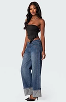 Edikted Hayley Lace Up Ruffle Tube Top