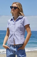 John Galt Blue & White Striped Teagan Collared Top