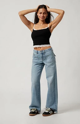 Pacsun Casey Patch Pocket Low Rise Baggy Jeans Light Indigo
