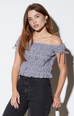 LA Hearts Gingham Off-The-Shoulder Top