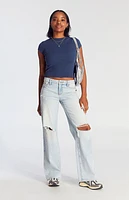 Pacsun Casey Ripped Fray Low Rise Baggy Jeans Light Indigo