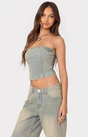 Edikted Shira Washed Denim Tube Top