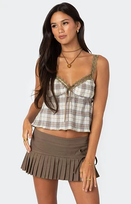 Edikted Plaid Lace Trim Tank Top