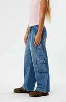 Pacsun Kids Medium Indigo Baggy Cargo Jeans