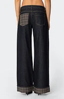 Edikted Plaid Cuffed Low Rise Jeans