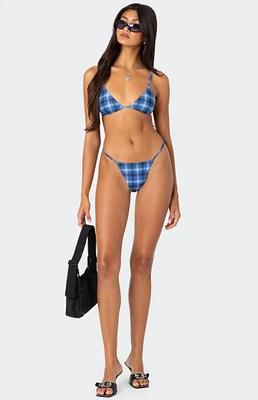 Edikted Preppy Plaid String High Cut Bikini Bottom