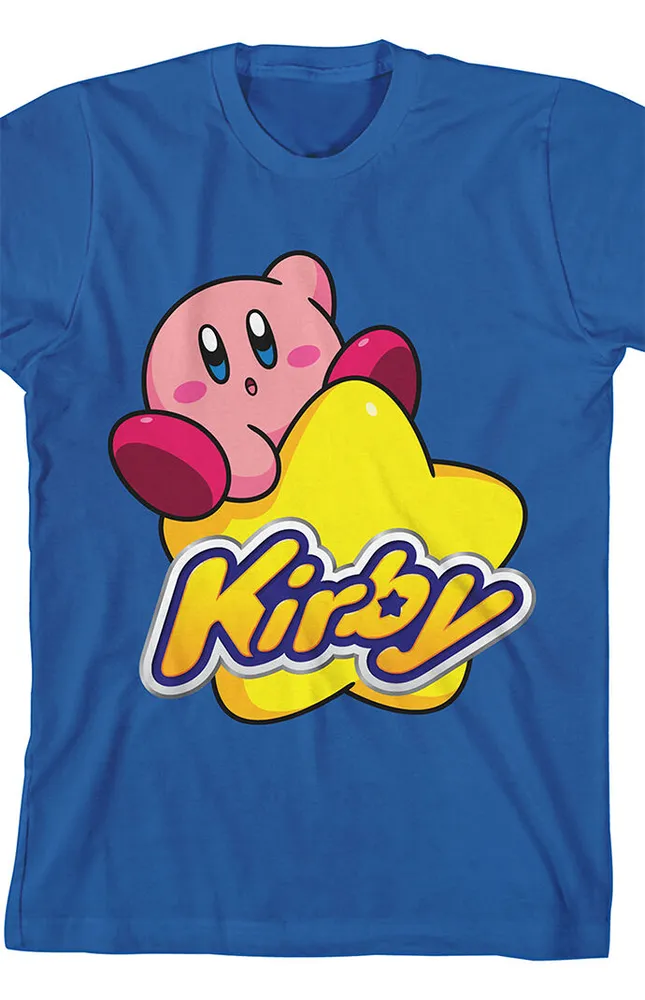 Bioworld Kirby with Fun Text Youth Navy Blue Graphic Tee