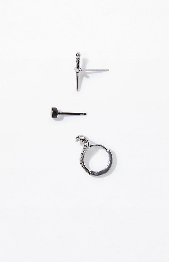 PacSun 3 Piece Silver Dagger Earrings