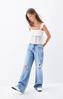 PacSun Casey Medium Indigo Ripped Low Rise Baggy Jeans