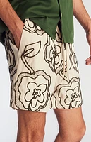 Pacsun Tan Floral Embroidered Linen Volley Shorts
