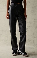Black Faux Leather Asymmetrical Dad Pants