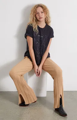 Another Girl Lurex Ribbed Split Front Pants