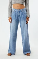 LA Hearts Light Blue Pleated Low Rise Baggy Jeans