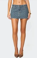 Edikted Embroidered Bow Denim Mini Skirt