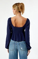 LA Hearts Long Sleeve Keyhole Linen Babydoll Top