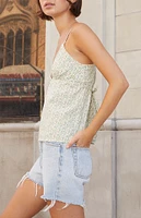 John Galt Olive Floral Edith Linen Tank Top