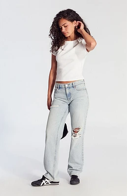 PacSun Jordyn Ripped Low Rise Straight Leg Jeans Light Indigo