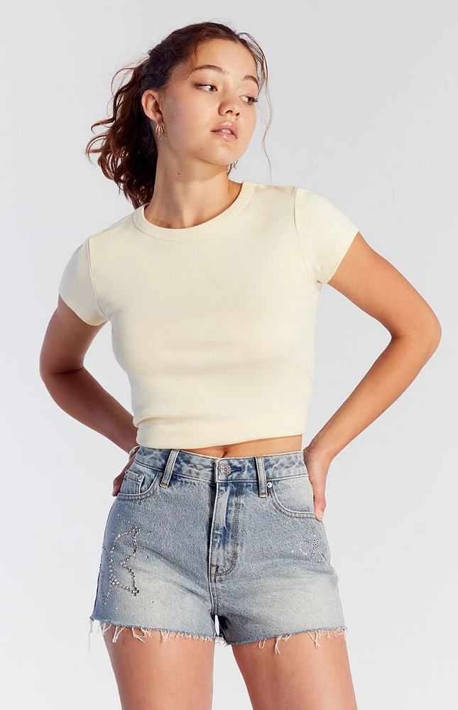 PacSun Rhinestone Butterfly High Waisted Denim Festival Shorts