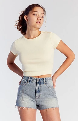 PacSun Rhinestone Butterfly High Waisted Denim Festival  Shorts