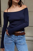 John Galt Navy Mayson Off-The-Shoulder Long Sleeve Top