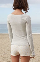 John Galt Heather Grey Scrunch Bow Long Sleeve Top