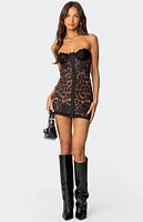 Edikted Leopard Lacey Printed Corset Mini Dress